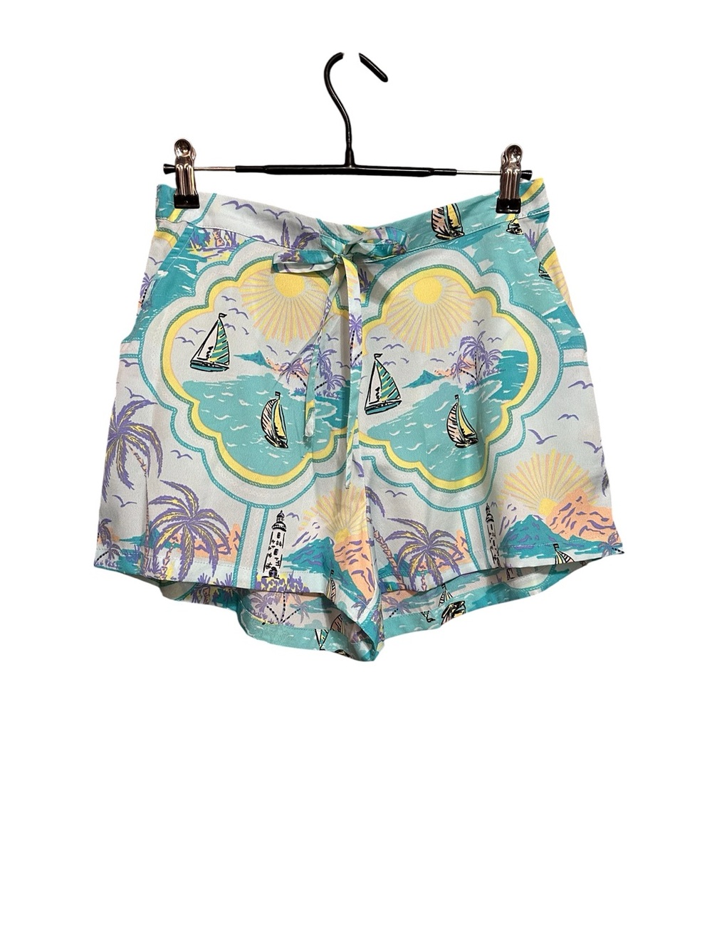 Cynthia Rowley 2 Piece  Sailboat Notch Collar Pajama Shorts Set Size S - Picture 4 of 10